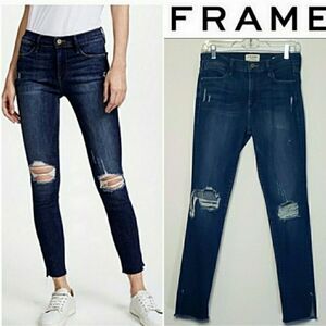 FRAME | Le High Skinny Distressed Raw Hem Jeans size 24 C19